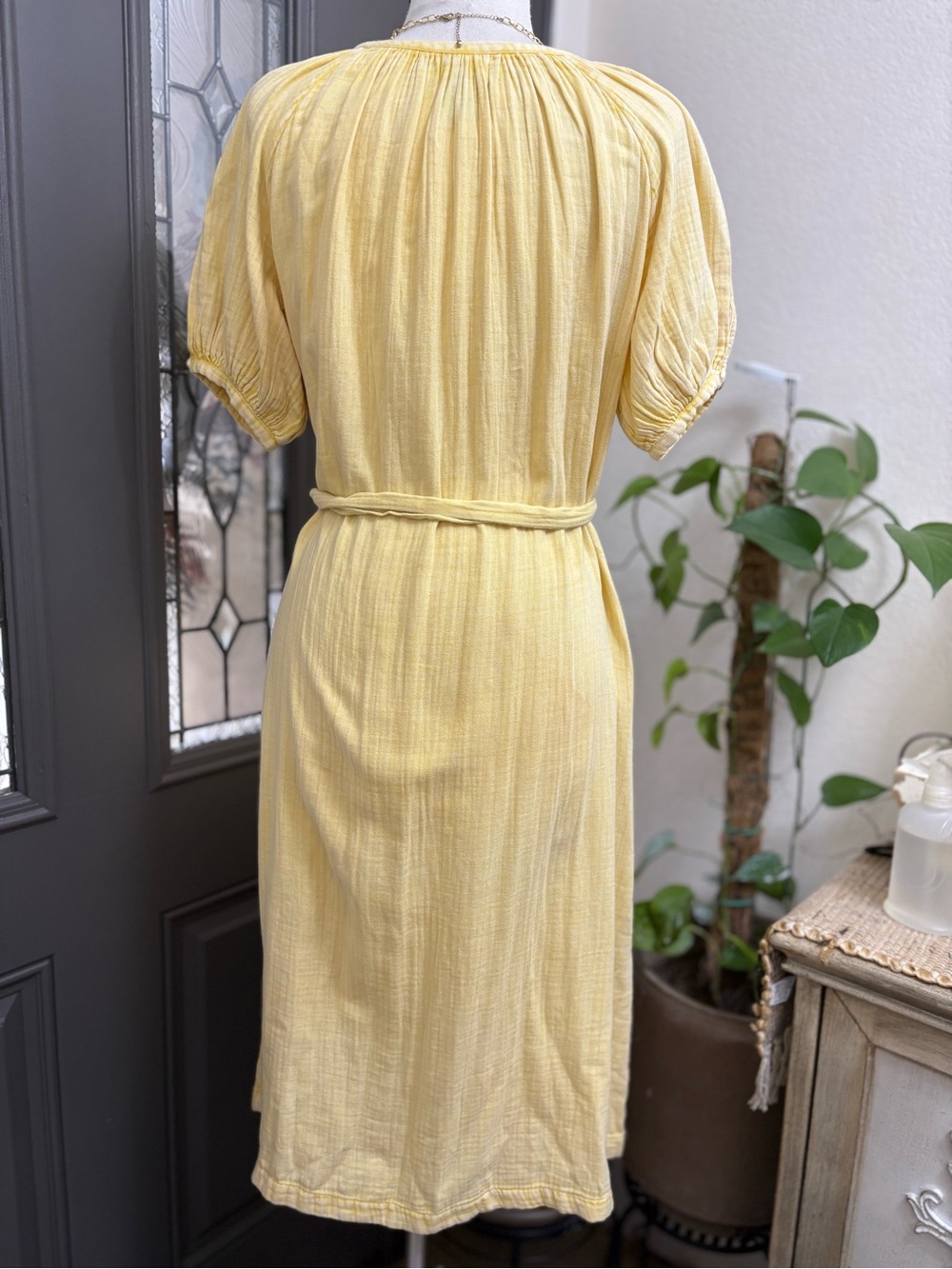 FAHERTY Dream Organic Cotton Gauze Carmel Dress in Sahara Sun Yellow - Picture 8 of 11
